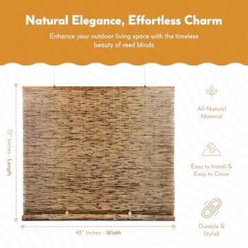 Radiance Cordless Bamboo Blinds - Waterproof Roller Shades for Porch, Patio & Interior Windows - Rol...