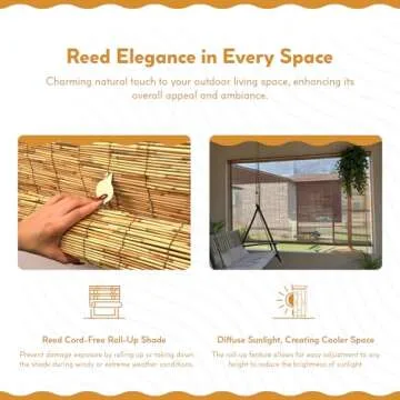 Radiance Cordless Bamboo Blinds - Waterproof Roller Shades for Porch, Patio & Interior Windows - Roll-up Bamboo Shades for Inside Mount - Indoor & Outdoor Privacy Screen - Cocoa, 48"W x 72"L, 3370748E