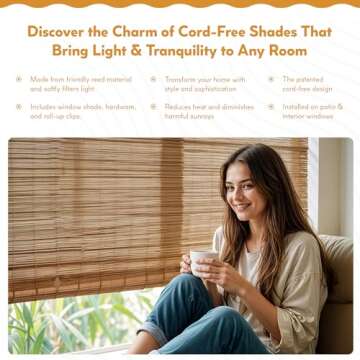 Radiance Cordless Bamboo Blinds - Waterproof Roller Shades for Porch, Patio & Interior Windows - Roll-up Bamboo Shades for Inside Mount - Indoor & Outdoor Privacy Screen - Cocoa, 48"W x 72"L, 3370748E