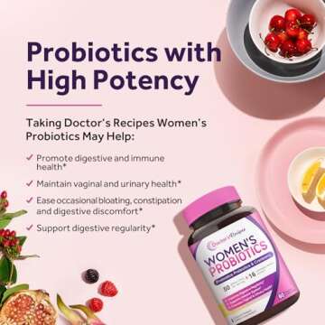 Doctor's Recipes Women's Probiotics, 50 Billion CFU 16 Strains, with Organic Prebiotics Cranberry, Shelf Stable, Delayed Release, 120 Capsules (Pack of 2), 60 Day Supply