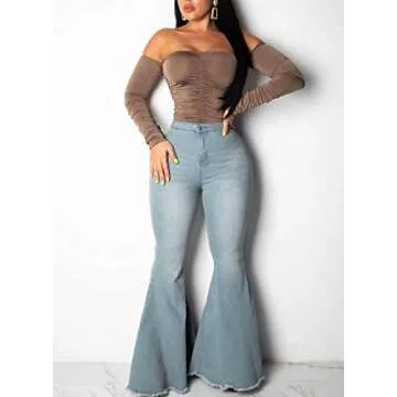 YouSexy Women's Posh Bell Bottom Jeans - Ripped Denim