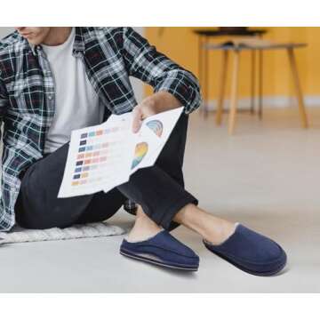 KuaiLu Mens Slippers with Orthotic Arch Support Suede Faux Fur Fluff Plush Wool-like Warm House Shoe...