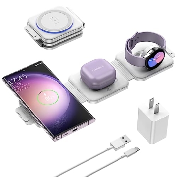 Travel Charger for Samsung Multi Devices, Foldable 3 in 1 Wireless Charging Station Fast Charging St...