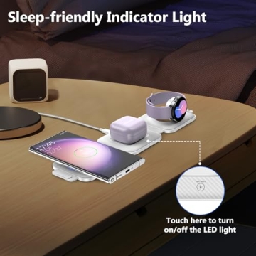 Travel Charger for Samsung Multi Devices, Foldable 3 in 1 Wireless Charging Station Fast Charging Stand/Pad Compatible for Samsung Galaxy S24Ultra/S23/S22/S21/Note20 Galaxy Watch7/6/5/4/3 Galaxy Buds3