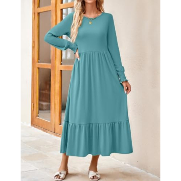 ZESICA Women's Casual Long Sleeve Midi Dress with Pockets