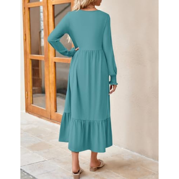 ZESICA Women's Casual Long Sleeve Midi Dress with Pockets
