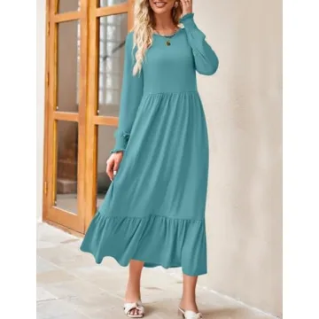 ZESICA Women's Casual Long Sleeve Midi Dress with Pockets