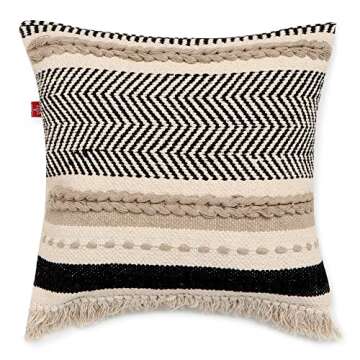 REDEARTH · Handmade Boho Throw Pillow Covers - Bohemian Chic Farmhouse Style - Accent Woven Indoor and Outdoor Pillow Cushion Cases for Couch, Bed, Chair, Sofa, Bench – Set of 2-18"x18" - Natural
