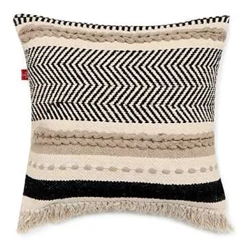 REDEARTH · Handmade Boho Throw Pillow Covers - Bohemian Chic Farmhouse Style - Accent Woven Indoor and Outdoor Pillow Cushion Cases for Couch, Bed, Chair, Sofa, Bench – Set of 2-18"x18" - Natural