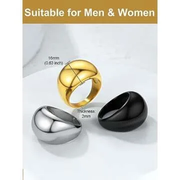 Bold Black Dome Statement Ring for Women, Size 7