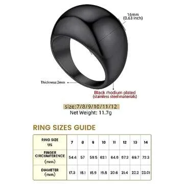 Bold Black Dome Statement Ring for Women, Size 7
