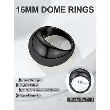 Bold Black Dome Statement Ring for Women, Size 7