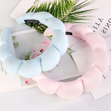 Spa Headband for Women, 2 Pack Makeup Headband Sponge Spa Headband Hair Band Accessories for Spa Face Washing Makeup Shower, Blue and Pink