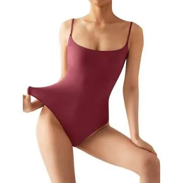 SUUKSESS Women's Backless Thong Bodysuit in Maroon