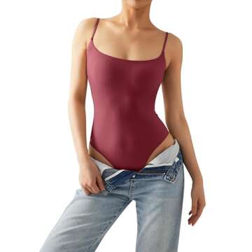 SUUKSESS Women's Backless Thong Bodysuit in Maroon