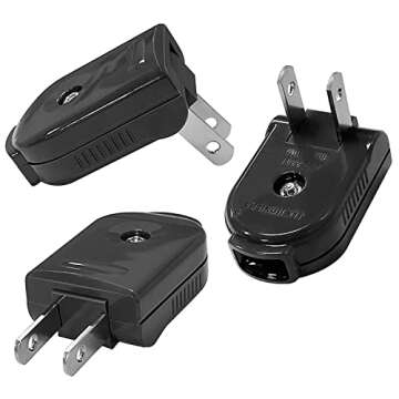 Extension Cord Replacement Male Power Plug, 2 Prong, 125V/10A, Non-Grounding, Ideal for Small Appliances Such as Power Strips & Lamps & DIY Projects, 3-Pack, Black