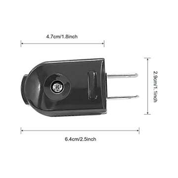 Extension Cord Replacement Male Power Plug, 2 Prong, 125V/10A, Non-Grounding, Ideal for Small Appliances Such as Power Strips & Lamps & DIY Projects, 3-Pack, Black