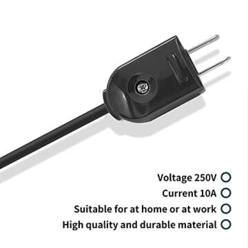 Extension Cord Replacement Male Power Plug, 2 Prong, 125V/10A, Non-Grounding, Ideal for Small Appliances Such as Power Strips & Lamps & DIY Projects, 3-Pack, Black