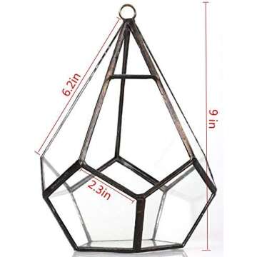 NCYP Hanging Glass Geometric Terrarium for Succulent - 6.8" x 6.8" x 8.6" Indoor Teardrop Shape Plants Planter, Tabletop Decorative Centerpiece, Black Container, Opening, Handmade (No Plants)