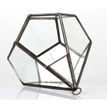 NCYP Hanging Glass Geometric Terrarium for Succulent - 6.8" x 6.8" x 8.6" Indoor Teardrop Shape Plants Planter, Tabletop Decorative Centerpiece, Black Container, Opening, Handmade (No Plants)
