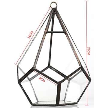 NCYP Hanging Glass Geometric Terrarium for Succulent - 6.8" x 6.8" x 8.6" Indoor Teardrop Shape Plants Planter, Tabletop Decorative Centerpiece, Black Container, Opening, Handmade (No Plants)