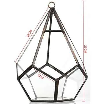NCYP Hanging Glass Geometric Terrarium for Succulent - 6.8" x 6.8" x 8.6" Indoor Teardrop Shape Plants Planter, Tabletop Decorative Centerpiece, Black Container, Opening, Handmade (No Plants)
