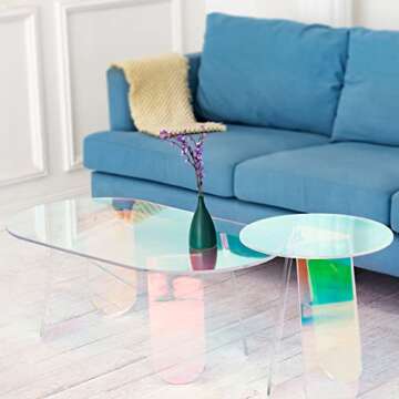 LapEasy Acrylic Coffee Table, Iridescent Glass End Table Round Side Table for Home Living Room Bed Room Office Reception.