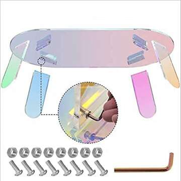 LapEasy Acrylic Coffee Table, Iridescent Glass End Table Round Side Table for Home Living Room Bed Room Office Reception.