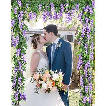 DearHouse 2Pcs 6Ft/Piece Artificial Flowers Silk Wisteria Garland Artificial Wisteria Vine Hanging F...