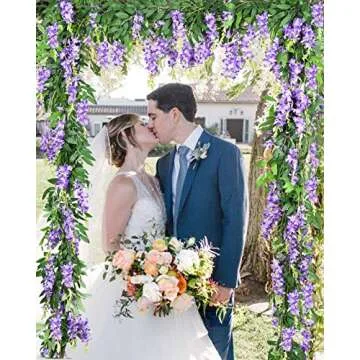 DearHouse 2Pcs 6Ft/Piece Artificial Flowers Silk Wisteria Garland Artificial Wisteria Vine Hanging F...