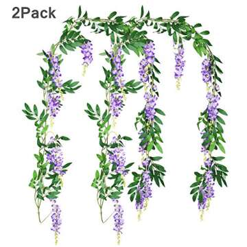 DearHouse 2Pcs 6Ft/Piece Artificial Flowers Silk Wisteria Garland Artificial Wisteria Vine Hanging Flower Greenery Garland for Home Garden Outdoor Wedding Arch Floral Decor (Purple)