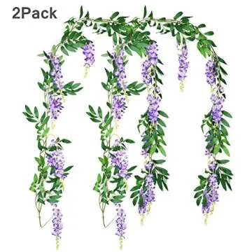 DearHouse 2Pcs 6Ft/Piece Artificial Flowers Silk Wisteria Garland Artificial Wisteria Vine Hanging Flower Greenery Garland for Home Garden Outdoor Wedding Arch Floral Decor (Purple)