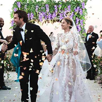 DearHouse 2Pcs 6Ft/Piece Artificial Flowers Silk Wisteria Garland Artificial Wisteria Vine Hanging Flower Greenery Garland for Home Garden Outdoor Wedding Arch Floral Decor (Purple)