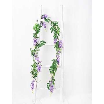 DearHouse 2Pcs 6Ft/Piece Artificial Flowers Silk Wisteria Garland Artificial Wisteria Vine Hanging Flower Greenery Garland for Home Garden Outdoor Wedding Arch Floral Decor (Purple)