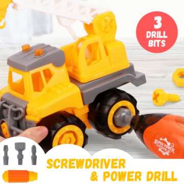 Kididdo Excavator Toys for Boys 3-5 Years Old Kids Construction Vehicle Building Toys for Toddlers Take Apart Truck with Screwdriver and Drill DIY Educational STEM Toy Gift for 3 4 5 Yeas Old Boy