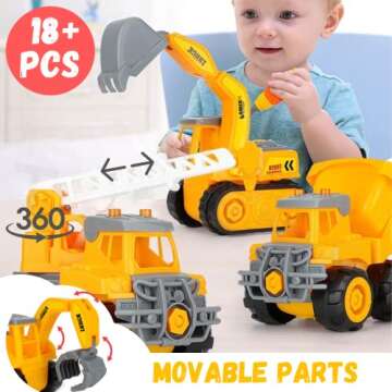 Kididdo Excavator Toys for Boys 3-5 Years Old Kids Construction Vehicle Building Toys for Toddlers Take Apart Truck with Screwdriver and Drill DIY Educational STEM Toy Gift for 3 4 5 Yeas Old Boy