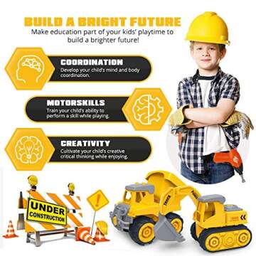 Kididdo Excavator Toys for Boys 3-5 Years Old Kids Construction Vehicle Building Toys for Toddlers Take Apart Truck with Screwdriver and Drill DIY Educational STEM Toy Gift for 3 4 5 Yeas Old Boy