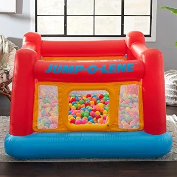 Intex Inflatable Jump-O-Lene Indoor or Outdoor Playhouse Trampoline Bounce Castle House with Crawl-Thru Door and Net for Kids Ages 3-6