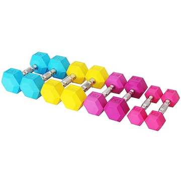 Fitvids Colored Rubber Encased Hex Dumbbell Set for Home Gym