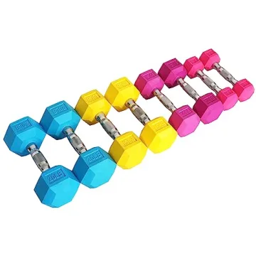 Fitvids Colored Rubber Encased Hex Dumbbell Set for Home Gym