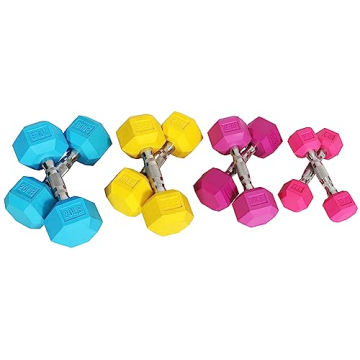 Fitvids Colored Rubber Encased Hex Dumbbell Set for Home Gym