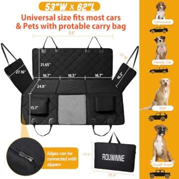 ROUWINNE Back Seat Extender for Dogs-Large Space, Dog Car Seat Cover Hard Bottom Holds 400lbs, Sturdy Backseat Extender for Dogs, Waterproof Dog Hammock for Car Dog Car Bed for Car, SUV, Truck