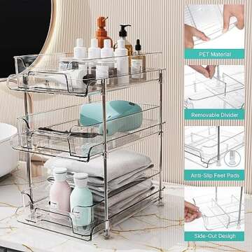 Fulpower 3 Tier Bathroom Organizers with Removable Dividers, 2 Pack Multi-Purpose Clear Storage Solu...