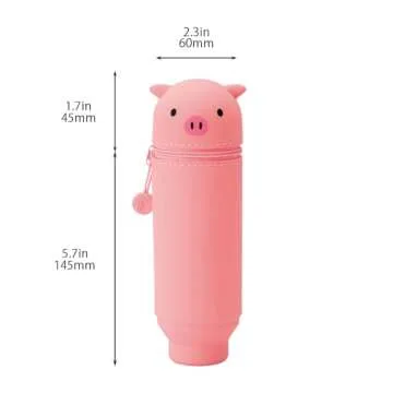 LIHITLAB PuniLabo Stand Up Pen Case (Pen Holder), 2.4" x 7.8", Pig (A7712-5),Medium: 2.4 x 7.8 inches