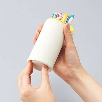 LIHITLAB PuniLabo Stand Up Pen Case (Pen Holder), 2.4" x 7.8", Pig (A7712-5),Medium: 2.4 x 7.8 inches