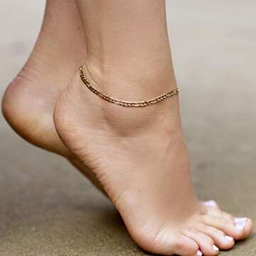 LIFETIME JEWELRY 4mm Figaro Chain Anklet for Women & Men 24k Gold Plated (Gold, 10)
