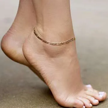 LIFETIME JEWELRY 4mm Figaro Chain Anklet for Women & Men 24k Gold Plated (Gold, 10)