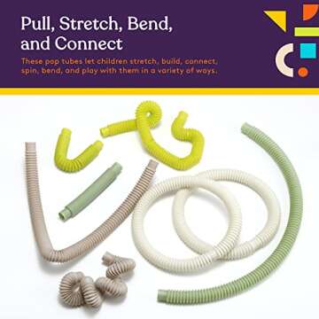 Special Supplies Fun Pull and Stretch Tubes for Kids - Pop, Bend, Build, and Connect Toy, Provide Tactile and Auditory Sensory Play, Colorful, Heavy-Duty Plastic (8-Pack Camo Colors)
