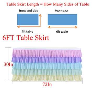 Pastel Rainbow Table Skirt Ruffle Party Tablecloth for Rectangle Table 6ft Birthday Party Baby Shower