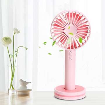 Belita Amy Mini Handheld Fan,Portable Personal Desktop Cooling Fan,Desk Macaron USB Rechargeable Fan with Gust Mode and Magnetic Mirror Base for Office Outdoor Household Traveling (3 Speed,Pink)